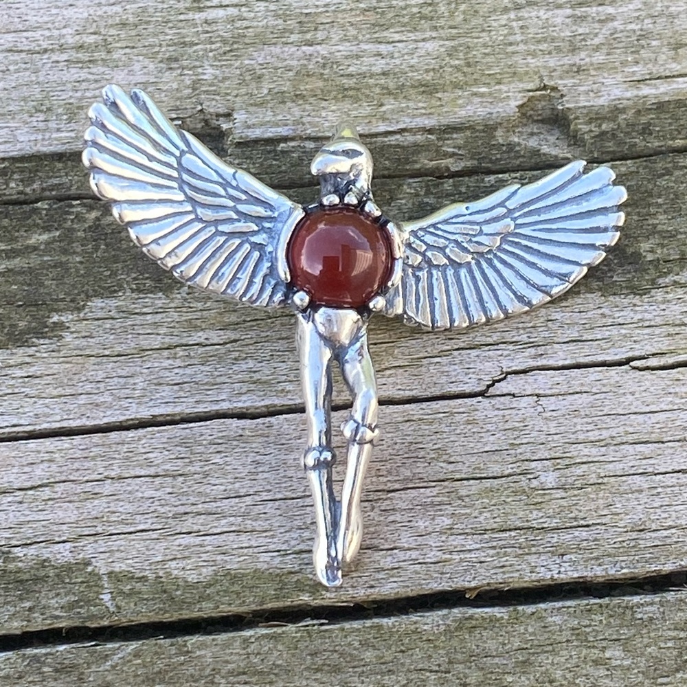 Eagle Dancer Pendant .925 Sterling Silver w/ genuine Carnelian made in USA